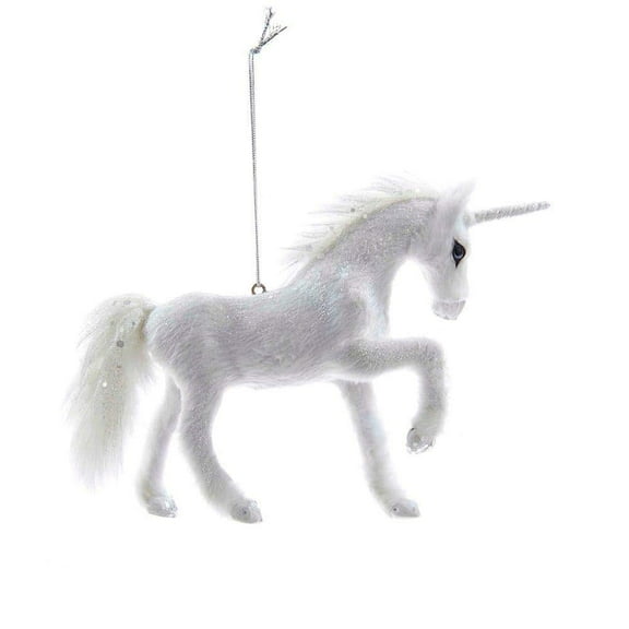 Frosted Kingdom White Plush Glittered Unicorn Christmas Ornament