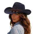 thumbnail image 3 of OOOUM Breathable Cowboy Hat For Men Women Woven Band Metal Charms Sun Hat Festival Outdoor Vacation Cowgirl Hat Navy, 3 of 4