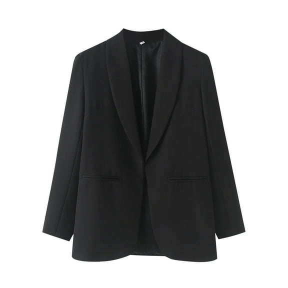 Womens Blazer Elegant Business Office Jacket Casual Open Front Long Loose Notched Lapel Long Sleeve Work Button Down Cardigan Black L
