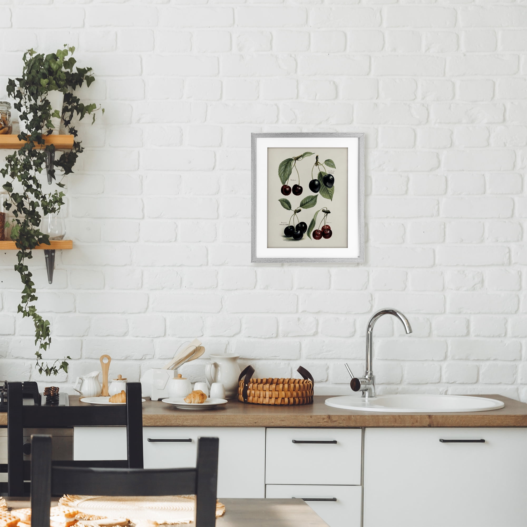 Natural Detailed Cherry Studies Gray Framed Print Under Glass, design by Lettered and Lined