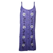 Mogul Womens Shift Dress Purple Floral Embroidered Button Front Summer Comfy Dresses