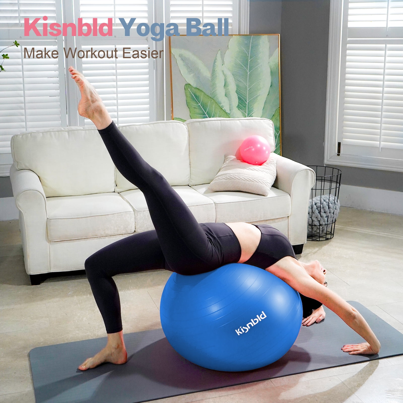 kisnbld Exercise Ball, Extra Thick Yoga Ball with Pilates Bal & Foot Pump, 3 Sizes Anti-Burst Home, Gym & Office Workout Equipment for Yoga or Sitting