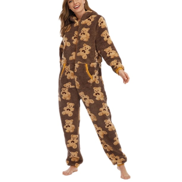 Mono sin orejas con capucha y cremallera de manga larga para mujer para ropa de dormir para el hogar Fridja hfkajh102553