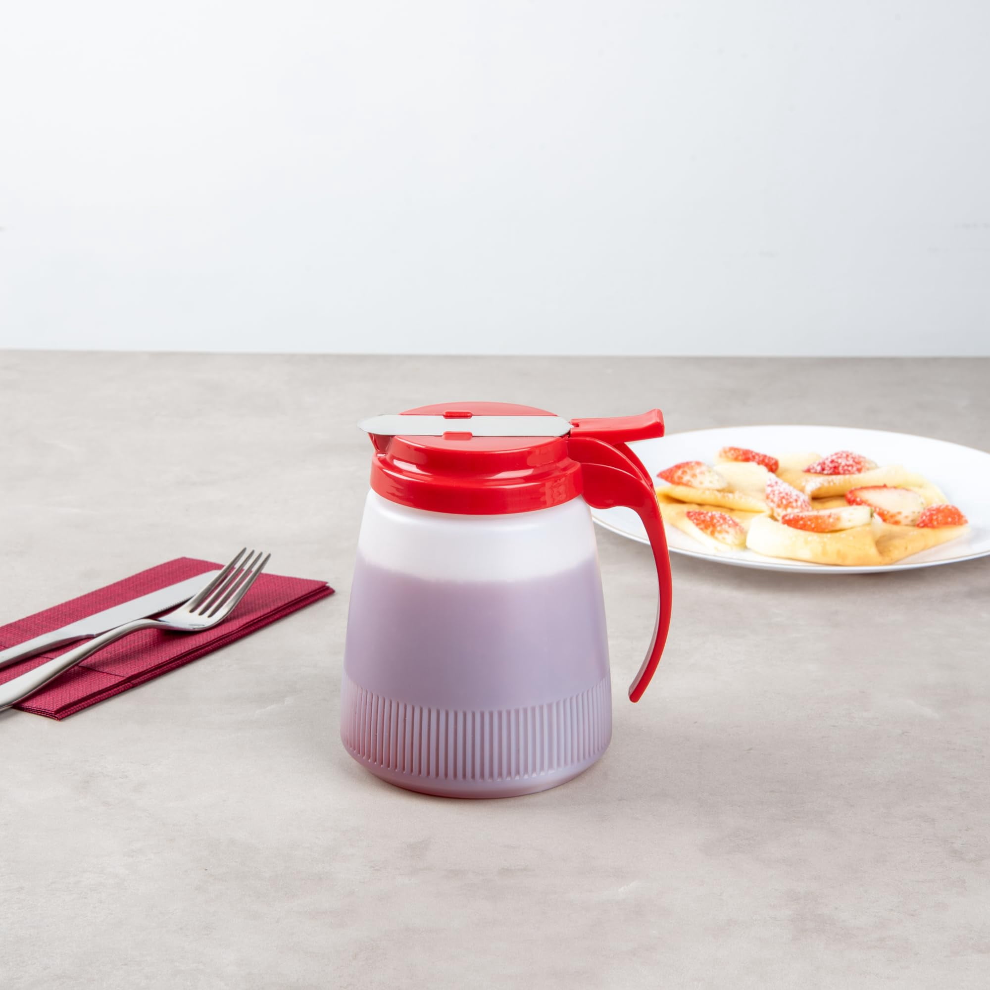 -chef 101 32 Ounce All Purpose Syrup Dispenser  1 Honey - Red Top Stainless Steel Slide Cover Plastic Pancake Bottle For Diners Restaurants Home