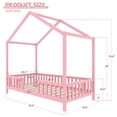 thumbnail image 4 of Twin Size Montessori Floor Bed with Canopy, Wooden House Shape Toddler Bed with High Railings and Roof, Twin Bed Frame for Kids Bedroom, Pink, 4 of 7
