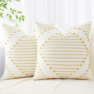Boho Throw Pillow Covers Pillow Covers 18X18 Set of 2 Farmhouse Decorative Pillow Covers,Yellow