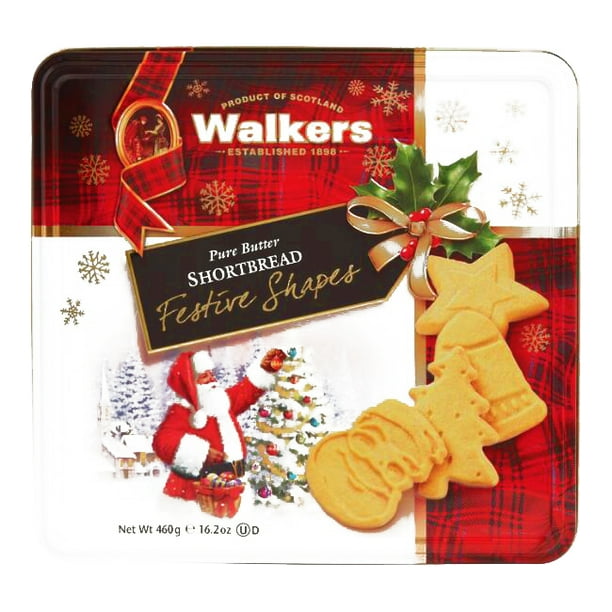 Walkers Festive Shapes Shortbread Cookie Tin 10 oz each (6 Items Per