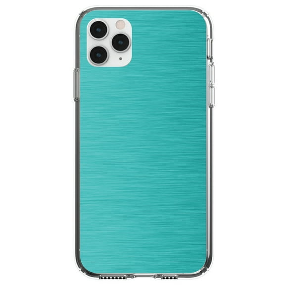 DistinctInk Clear Shockproof Hybrid Case for iPhone 11 Pro (5.8" Screen) - TPU Bumper, Acrylic Back, Tempered Glass Screen Protector - Teal Stainless Steel Image - Printed Image of Stainless