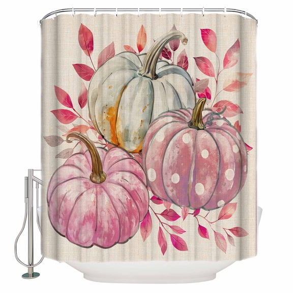 60x72 Inch Shower Curtains for Bathroom Pink Pumpkins Fall Fabric Bath Curtain Decor Grey Pumpkins Harvest Thanksgiving Waterproof Restroom Curtains Shower Set Accessories with 12 Hooks 60 Inch