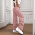 thumbnail image 2 of JUSLIO Pants for Women High Waist Wide Leg Cargo Pants Multi-Pocket Casual Trousers,Pink,L, 2 of 9