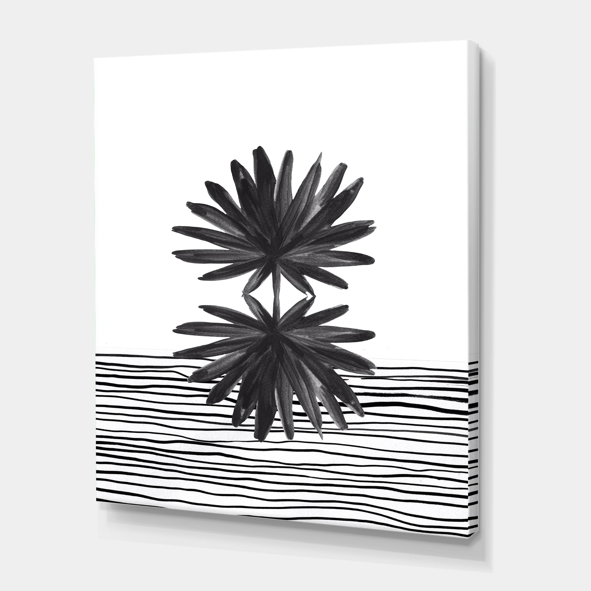 Designart ' Black and White Striped Under Tropical Leaf II ' Modern Canvas Wall Art Print