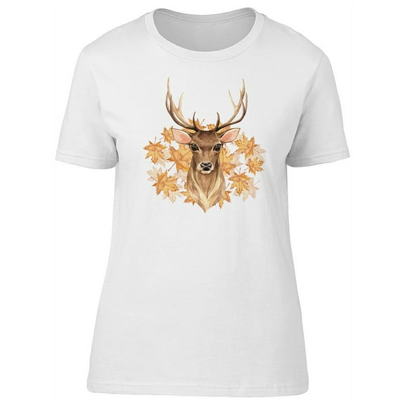 Beautiful Deer And Autumn Leaves T-Shirt Women -Image by Shutterstock, Female x-Large