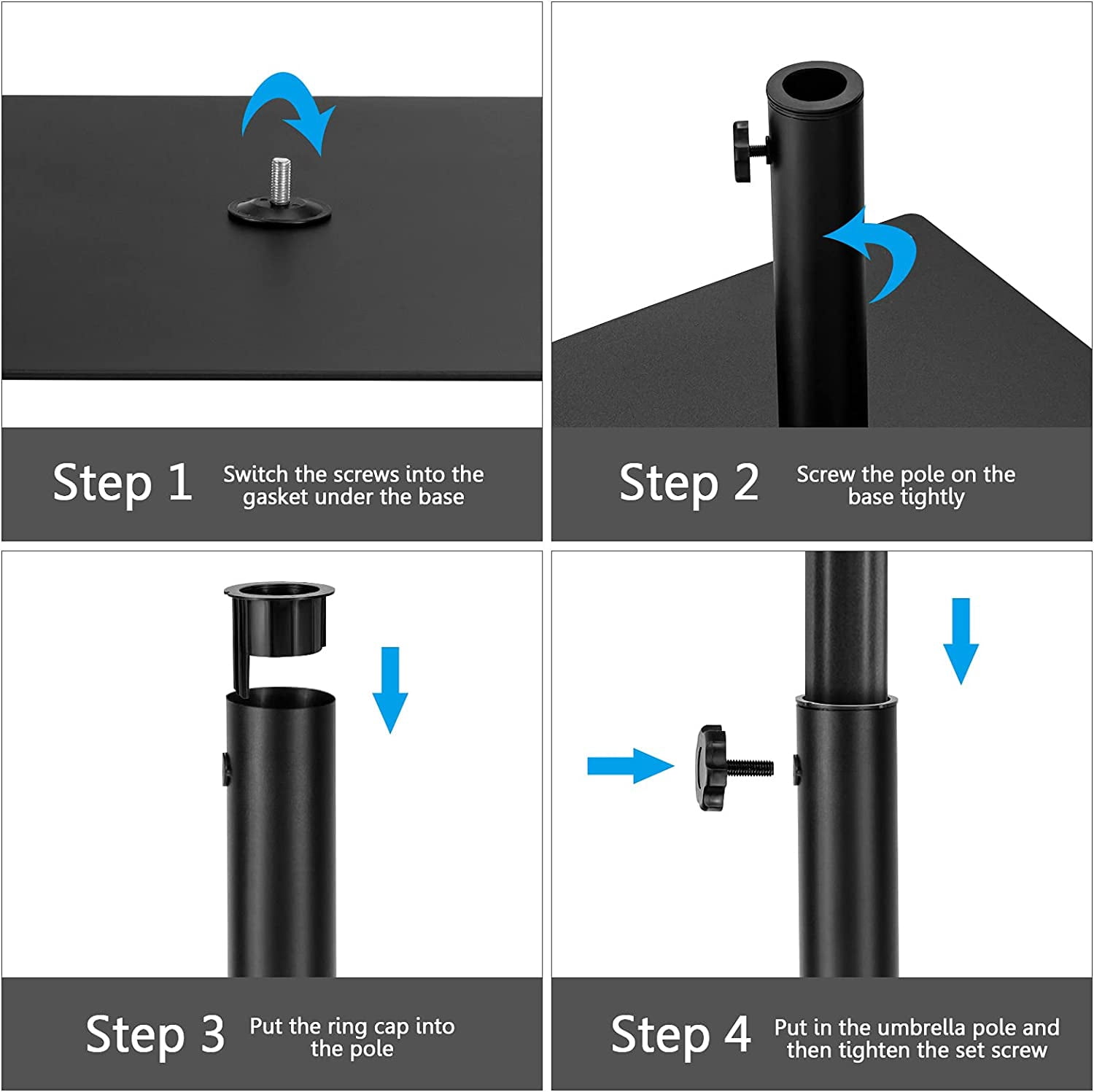 WBTER 36LBS Square Umbrella Base, Heavy Duty Patio Umbrella Base Stand with 3 Adapters, 20”x20” Weighted Outdoor Umbrella Stand with Adjustable Foot, Suitable for Backyard, Deck, Poolside