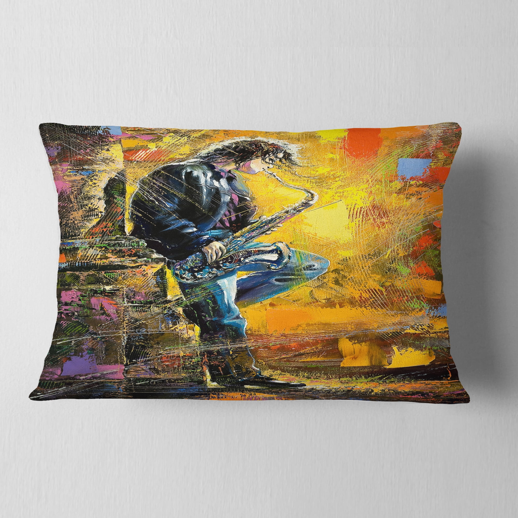 Designart Man with Saxophone - Contemporary Throw Pillow - 12x20