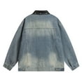 thumbnail image 3 of Gyujnb Jackets for Men,Men's Washed Denim Jacket with Leather Collar Loose Fit Casual Coat for Fall Outerwear,Winter Coats for Men,Size:XXL, 3 of 4