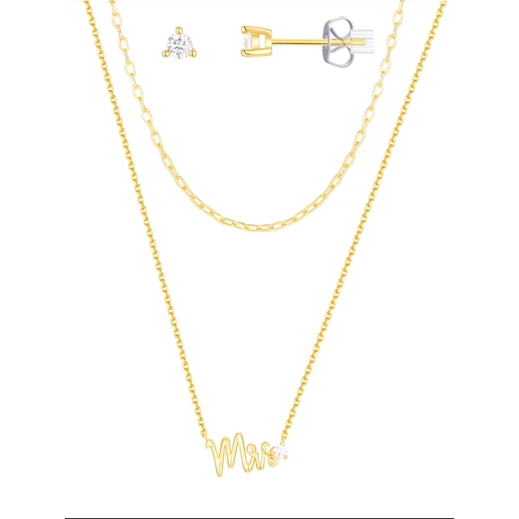 Believe by Brilliance Cubic Zirconia Mrs Necklace Set in 14KT Gold Flash Plated