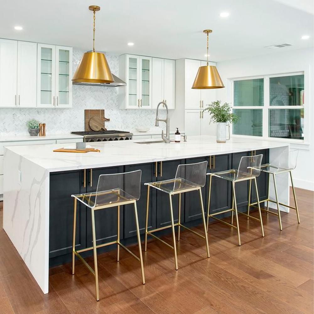 Heavenly Collection Set of 3 Clear Acrylic & Gold Counter Stools – Ideal for Kitchen Island or Dining Area