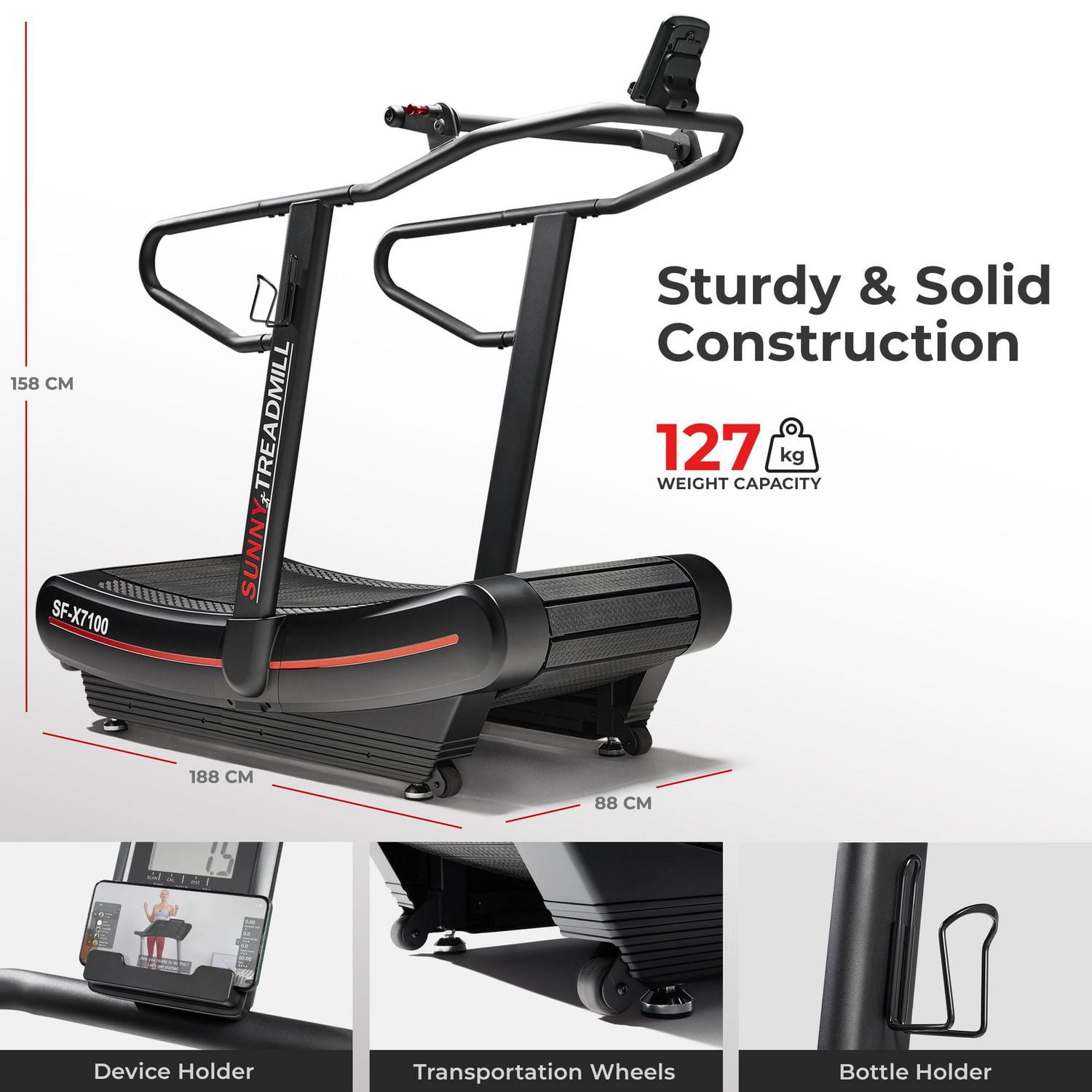 Sunny Health & Fitness Premium Curve Manual Treadmill, Home Training, Build Endurance and Increase Stamina, Air Running with Digital Monitor - SF-X7100