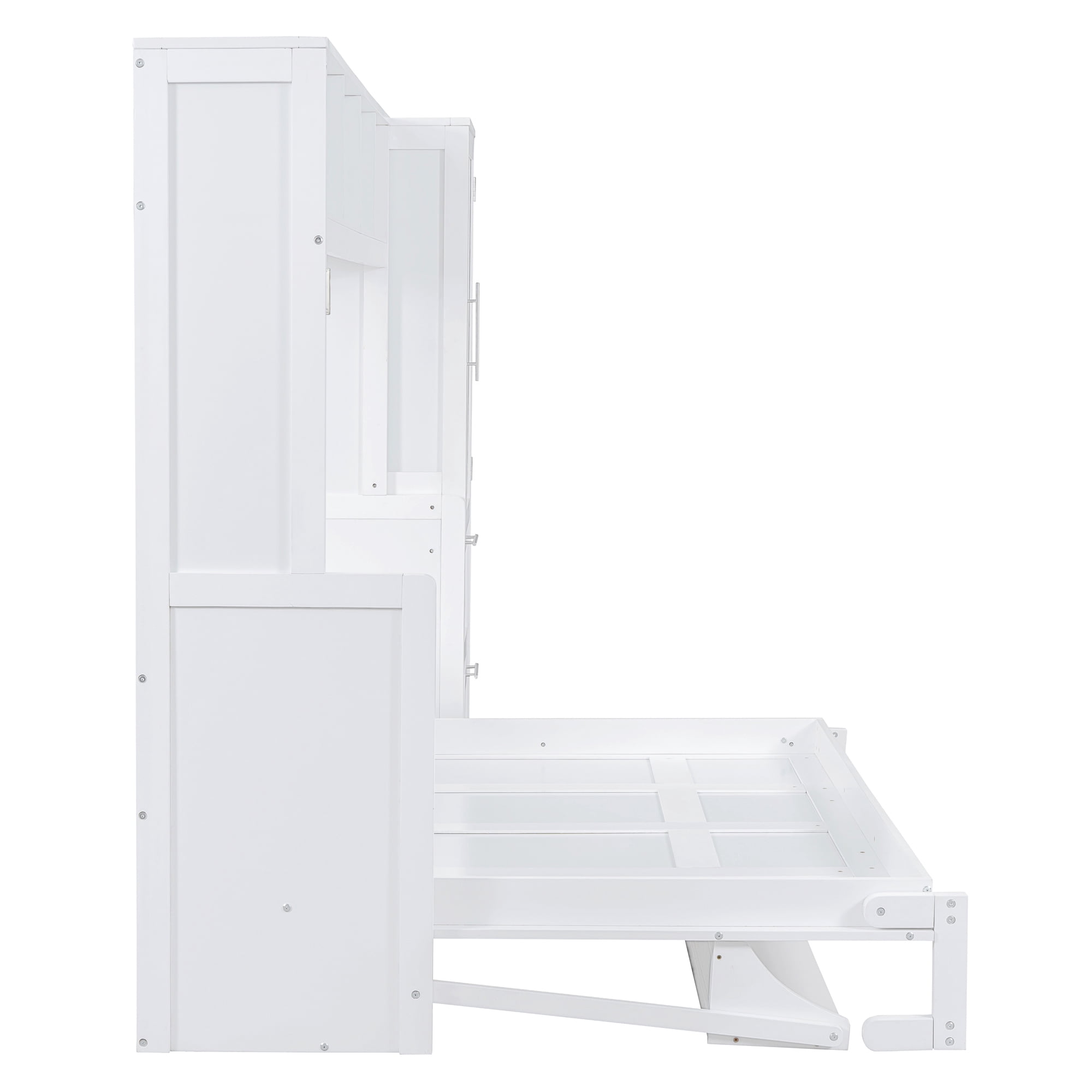 Full Size Murphy Bed Wall Bed with Closet, 2 Drawers and Open Shelves, for Space-Saving Guest Room