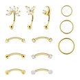 thumbnail image 2 of Juego de 12 piezas de pendientes Rook para decorar múltiples perforaciones, joyería para aniversario Color dorado, 2 of 8