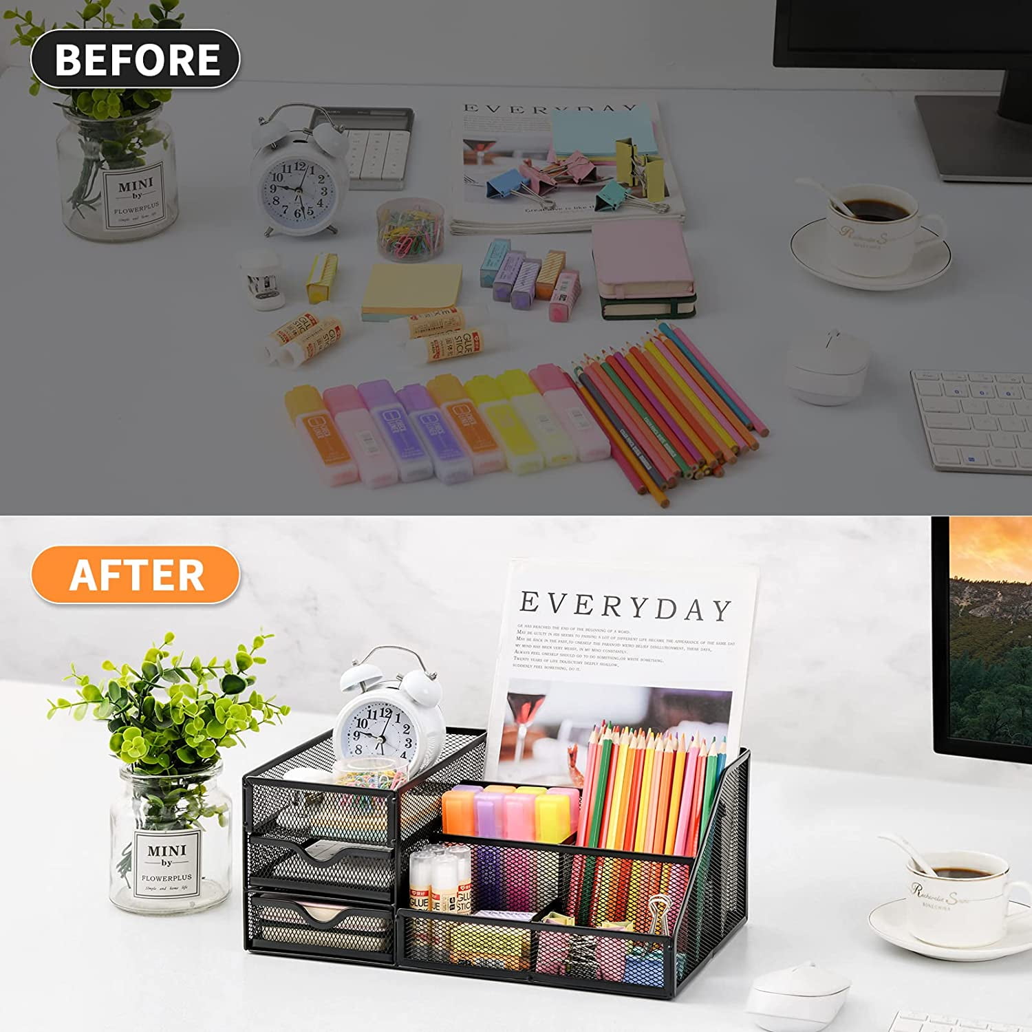 Marbrasse Mesh Desk Organizer with Drawers,, Office Desktop Organization for Office Supplies,（1Pack）