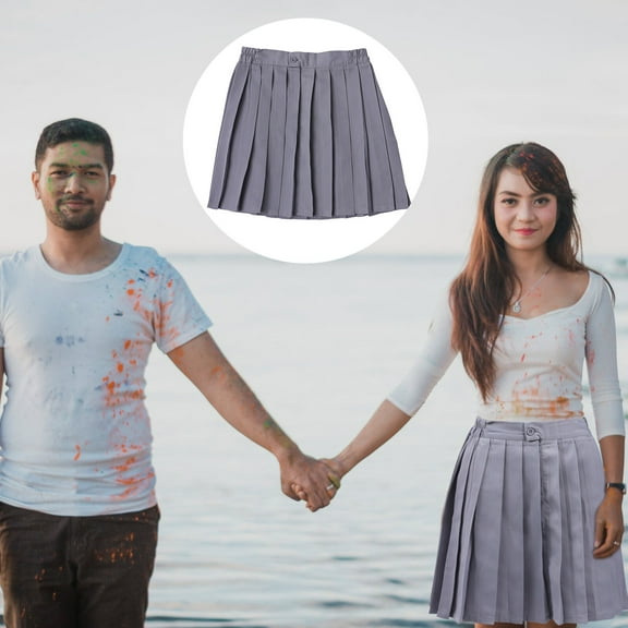 LEORX High Waist Grey Pleat Skirt for Graduation School Dress with Invisible Zipper Closure