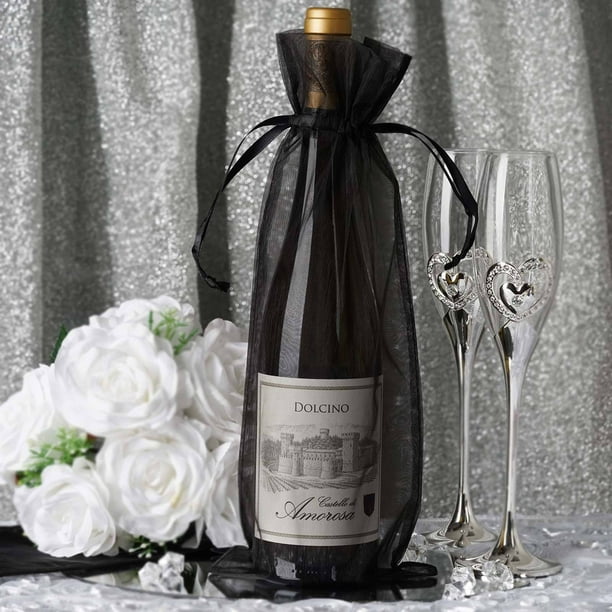 Efavormart 10PCS BLACK Organza Gift Bag Drawstring Pouch Wedding Favors ...