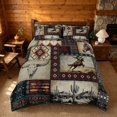 thumbnail image 2 of meiyoeat Western Cowboy Aztec Queen Duvet Cover Set, Vintage Cactus Cowboy Pattern Bedding, Multicolor Brown, Black Reversible3 Pieces, 1 Duvet Cover and 2 Pillowcases, 2 of 6