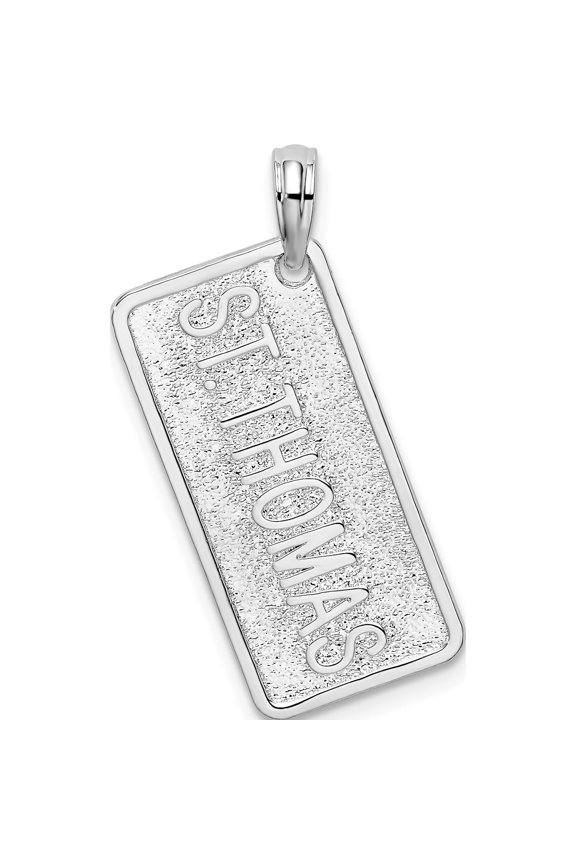 Sterling Silver Textured St. Thomas License Plate Pendant(Length 28.54) - Jbsp