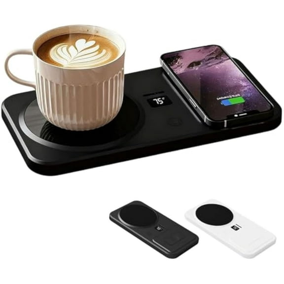 Coffee Mug Warmer and Phone Charger, 2 in 1 Wireless Charger Drink Heating Warmer, Smart USB Wireless Charging for Office Kitchen Home Travel to Warm Tea
