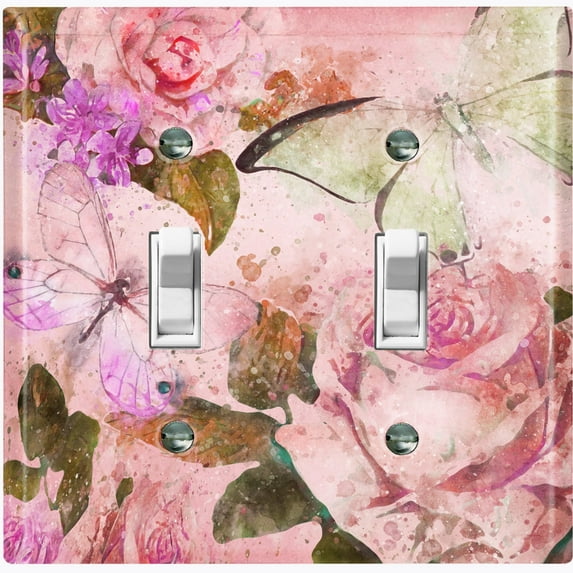 Metal Light Switch Plate Outlet Cover Flower Pink Rose ROS010