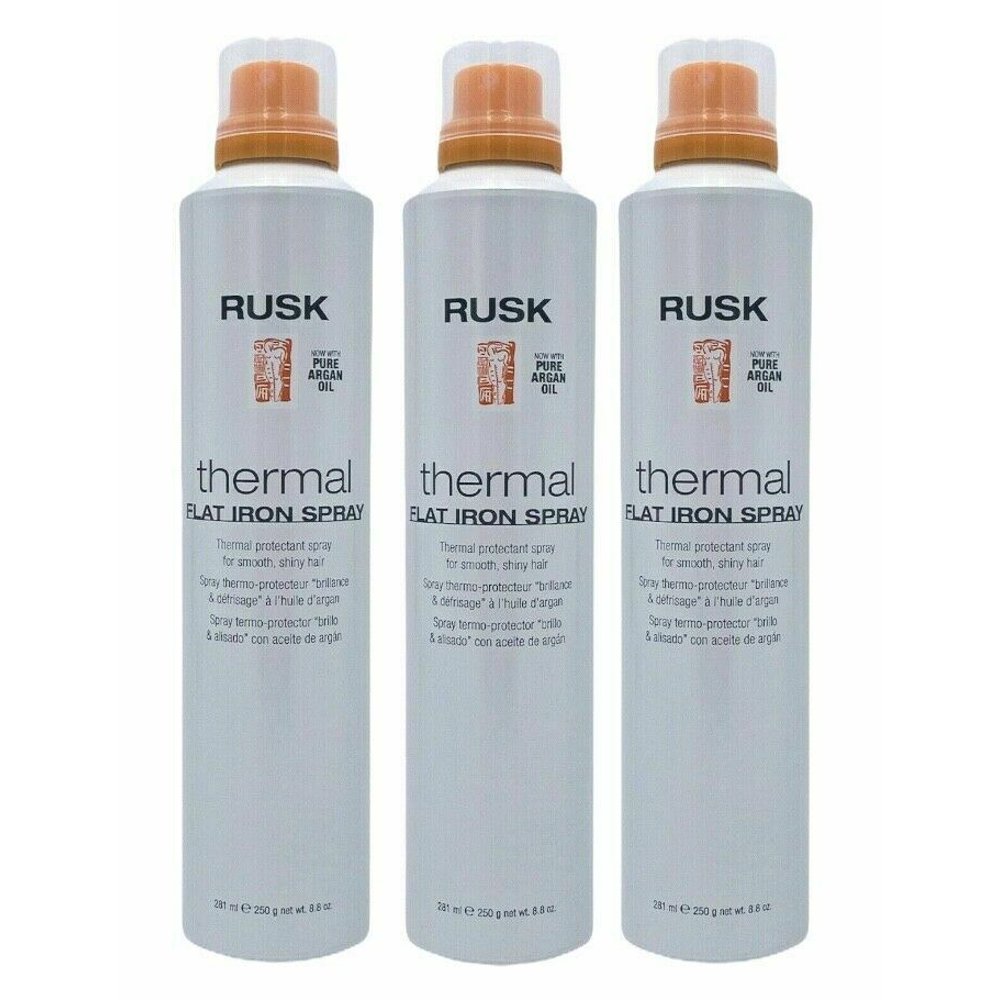 NEW RUSK Thermal Flat Iron Spray With Pure Argan Oil Shiny Hair 8.8 oz Pack of 3