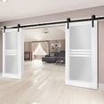 thumbnail image 2 of Modern Double Barn Door 56 x 80 inches with Opaque Glass 4 Lites / Mela 7222 White Silk / 13FT Rail Track Set / Solid Panel Interior Doors, 2 of 3
