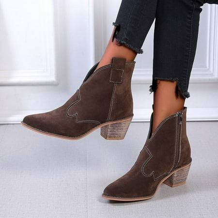 

Tdoqot Womens Leather Shoes- Low-heeled Chunky Heel Christmas Gifts Vintage Women s Ankle Boots Khaki 43