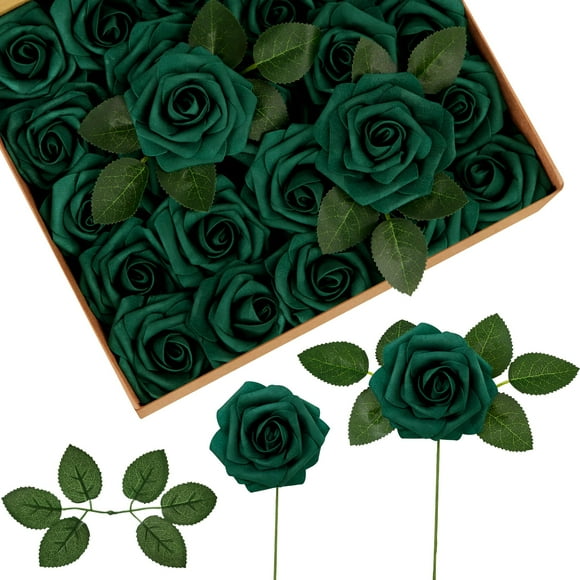 Flores artificiales InnoGear, 100 unidades, rosas de espuma verde con tallos