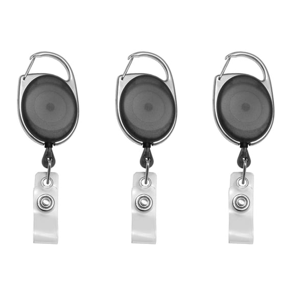 Pack of 10 Carabiner Retractable Badge ID Reel Premium Retractable Badge Reel - Black color