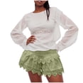 thumbnail image 3 of vigerkar Women Tiered Ruffle Shorts Floral Embroidered Eyelet Elastic Waist Wide Leg Boho Crochet Skirt Shorts (AG, M), 3 of 9