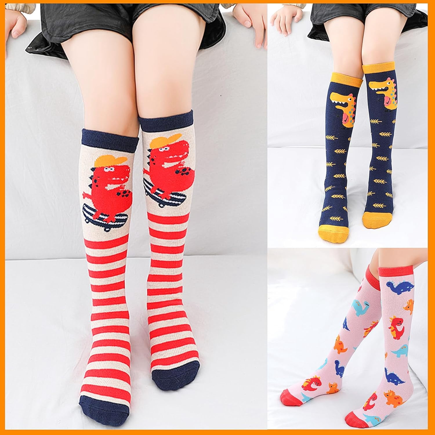 Girls Knee High Socks - 6 Pairs, Animal Pattern, Soft Cotton Blend, Fits 3-12 Years (One Size, Cat Design)