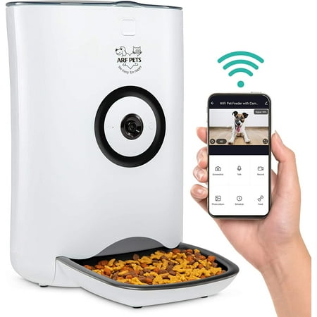 Arf Pets Smart Automatic Pet Feeder, Stainless Steel Food Dispenser with Wi-Fi, HD Camera, App Control