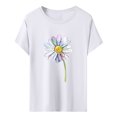 thumbnail image 2 of Hauts d'Été pour Femmes, Blouses Décontractées Élégantes 2024, T-Shirts à Manches Courtes Imprimés, Col Rond, Ample, Blanc, 2 of 5