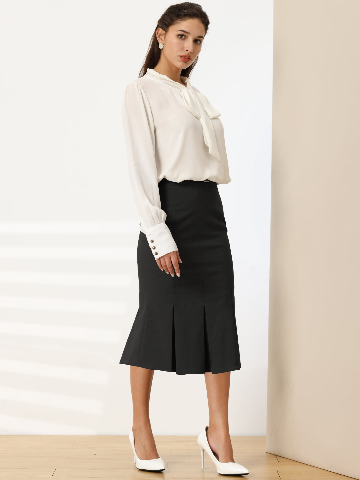 DARING DIVA Women's Elegant Knee Length Fishtail Pencil Skirt S Black