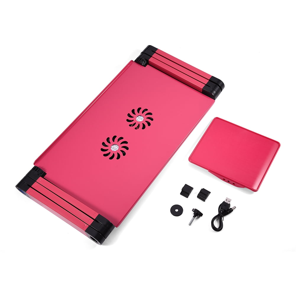 OTVIAP 360° Adjustable Foldable Laptop Desk Table Stand Holder w/ Cooling Dual Fan Mouse Boad Rose Red