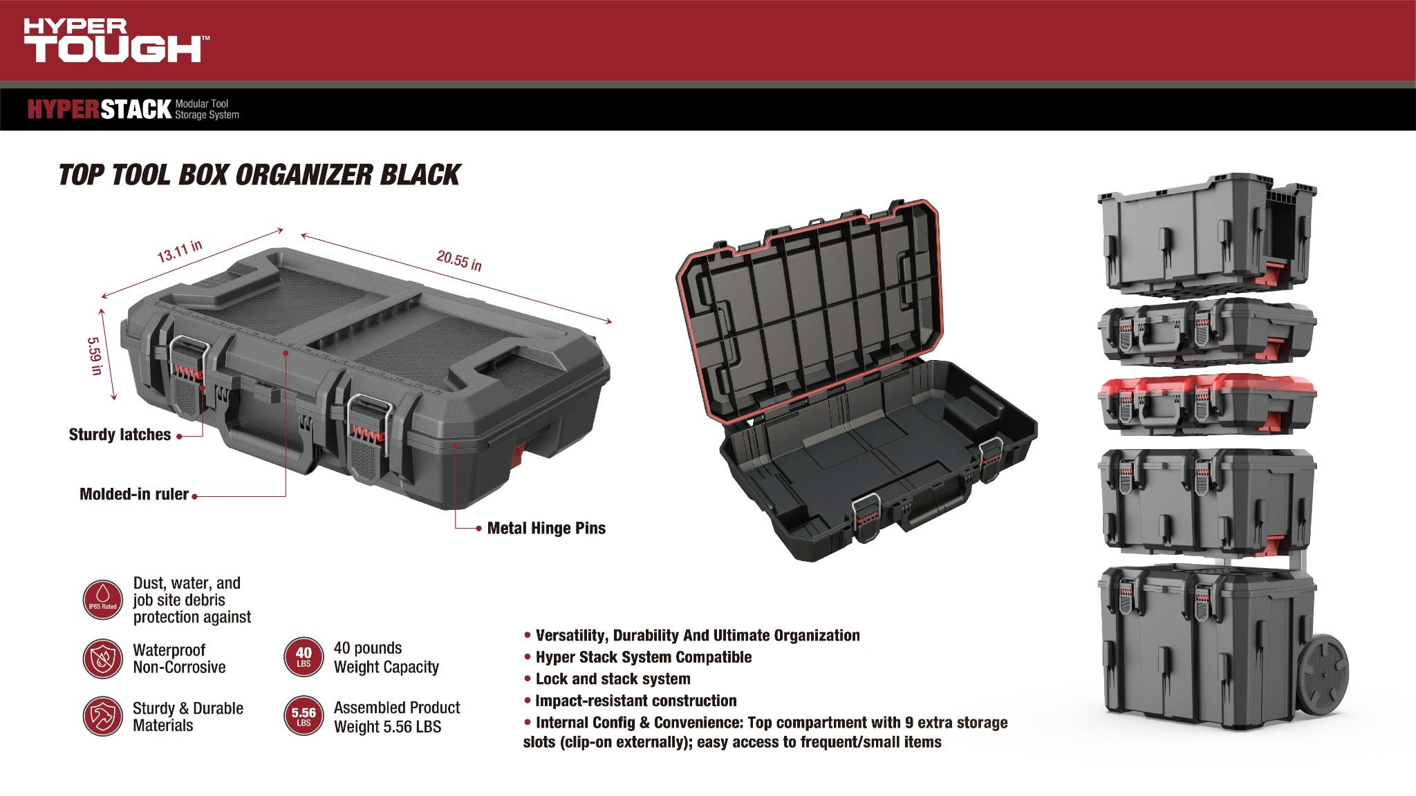 Hyper Tough Hyper Stack Top Tool Box Organizer, Black - Walmart.com