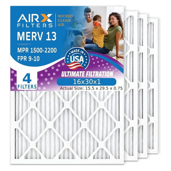 WICKED CLEAN AIR. 16x30x1 Air Filter MERV 13 Electrostatic Pleated Air Conditioner Filter 4 Pack HVAC Furnace Filters