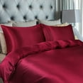 thumbnail image 3 of PiccoCasa 3Pcs Twin Size Duvet Cover Set Silk Satin Bedding Set with 2 Pillowcases, Burgundy, 3 of 6