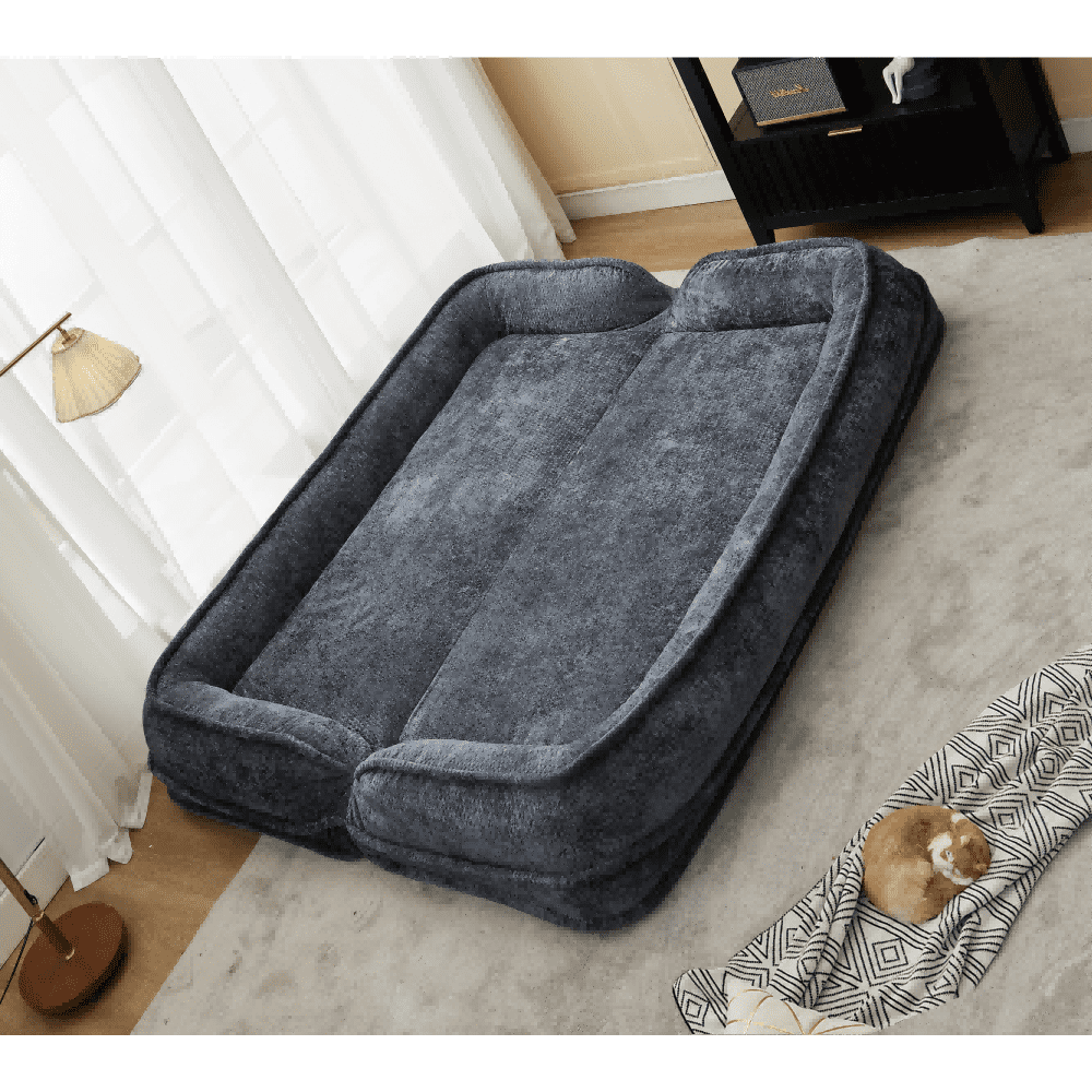 Double Human Dog Bed, Convertible Lazy Sofa Bed with 5 Adjustable Position, 2-in-1 Extra Large Floor Couch for Adult & Pets