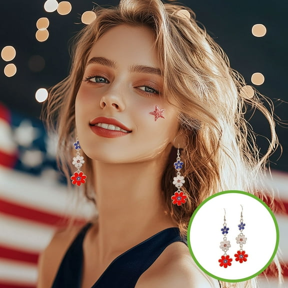 PATLOLLAV 1 Pair of Stylish Dangle Earrings, Red White Blue Flowers Earrings Thoughtful Gift for 4th of July Memorial Day Election Events and Daily Wear