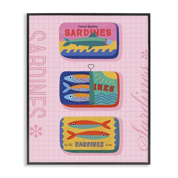 Stupell Industries Traditional Bright Sardine Can Designs Black Framed Giclee Art, 11 x 14, by Nina Seven