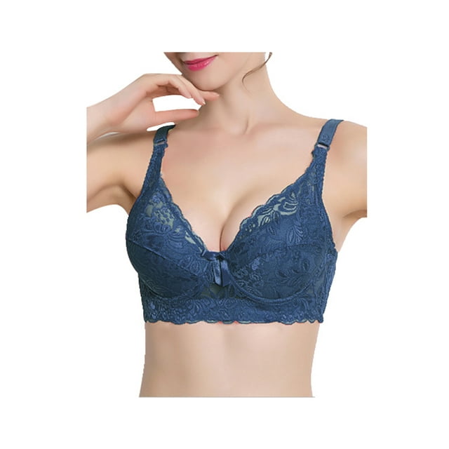 SOSTEN CHIC Mujeres Sujetadores de Copas Completas Transpirables Confort Encaje Floral Cobertura Completa Sin Almohadillas Sujetador con Aros 38/85 Ajuste 36B/C Azul Marino