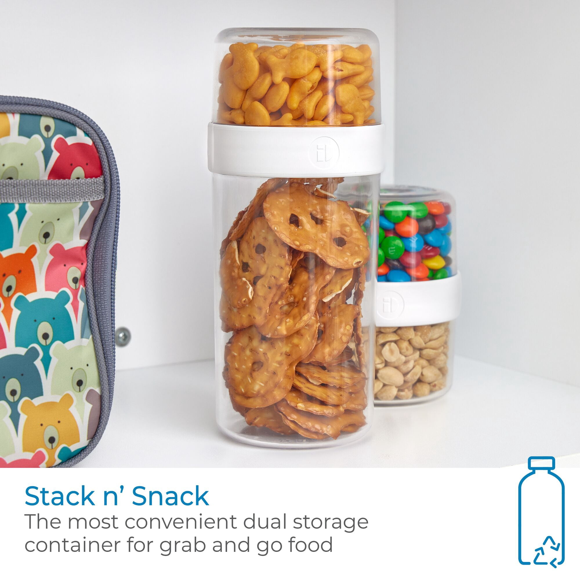 iDesign Plastic Large Stack n’ Snack Canister, 3.6” L x 3.6” W x 8.3” H, Clear/White